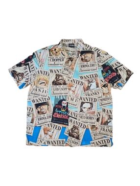 One Piece Straw Hat Ripple Junction Shirt Men's 2XL Wanted Poster Anime AOP